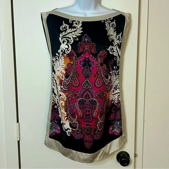 Bebe | 100% Silk Tunic Blouse w/ Wrap - Size XS - Paisley Print - Picture 3 of 9